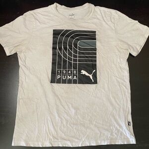 Puma Short-Sleeve White Tee with Black Geometric Logo